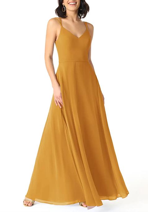 Mustard A-Line V-Neck Chiffon Gown