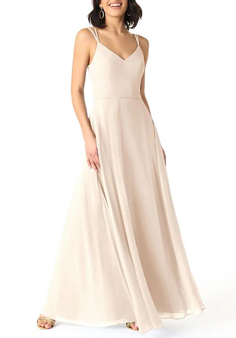 White Alabaster A-Line V-Neck Chiffon Gown