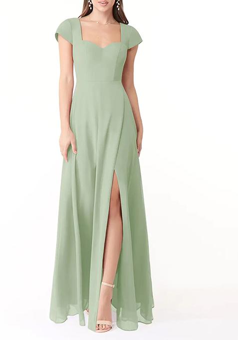 Sage Green Flowy Sweetheart Neck Chiffon Gown