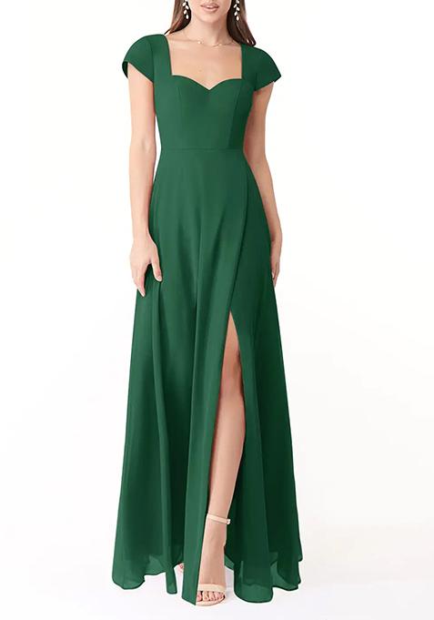 Dark Green Flowy Sweetheart Neck Chiffon Gown