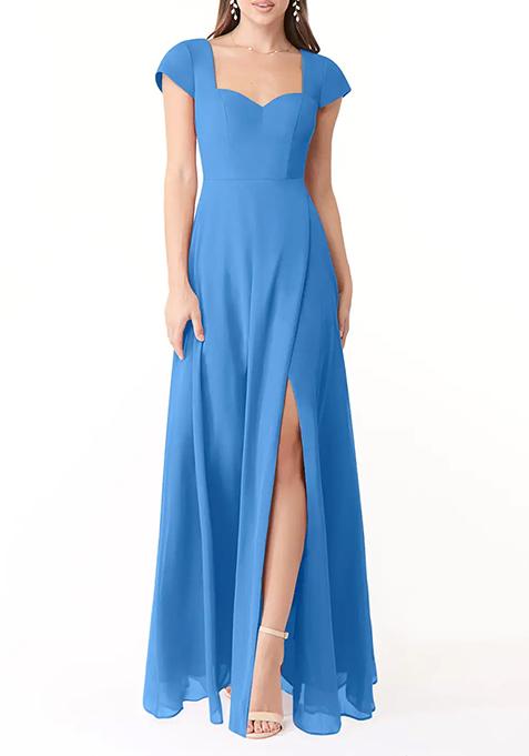 Blue Jay Flowy Sweetheart Neck Chiffon Gown