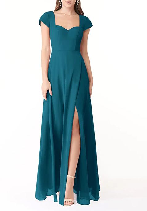 Ink Blue Flowy Sweetheart Neck Chiffon Gown