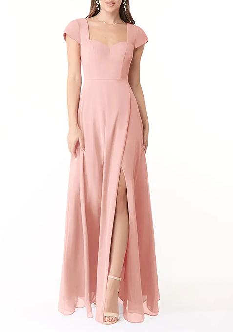 Light Pink Flowy Sweetheart Neck Chiffon Gown