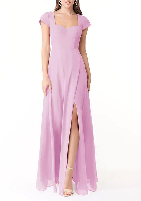 Candy Pink Flowy Sweetheart Neck Chiffon Gown