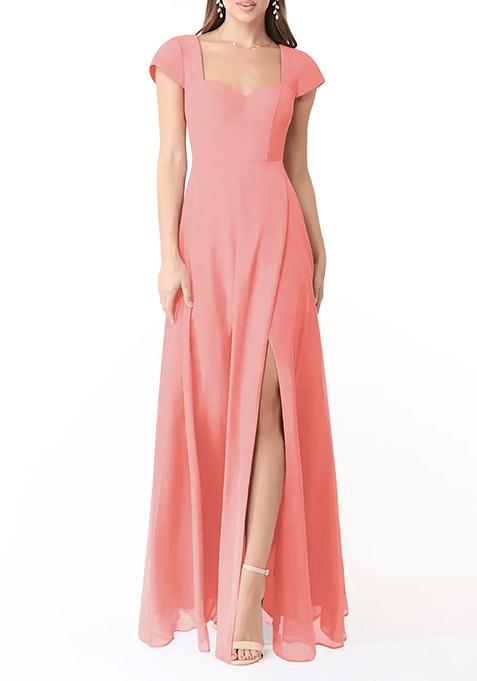 Coral Flowy Sweetheart Neck Chiffon Gown