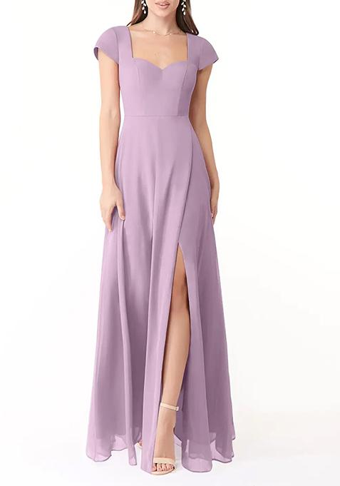 Lavender Flowy Sweetheart Neck Chiffon Gown