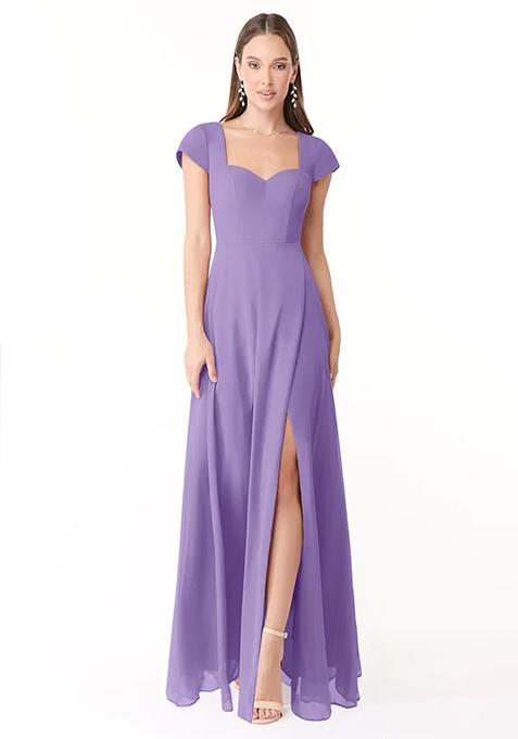 Lavender Flowy Sweetheart Neck Chiffon Gown