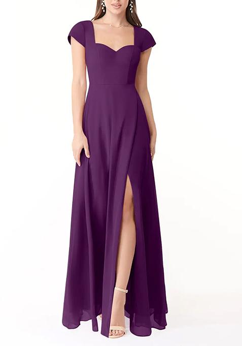 Purple Flowy Sweetheart Neck Chiffon Gown