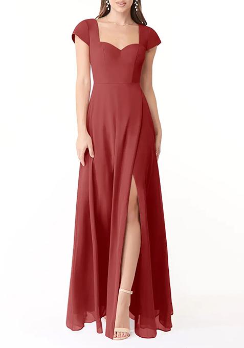 Rust Flowy Sweetheart Neck Chiffon Gown