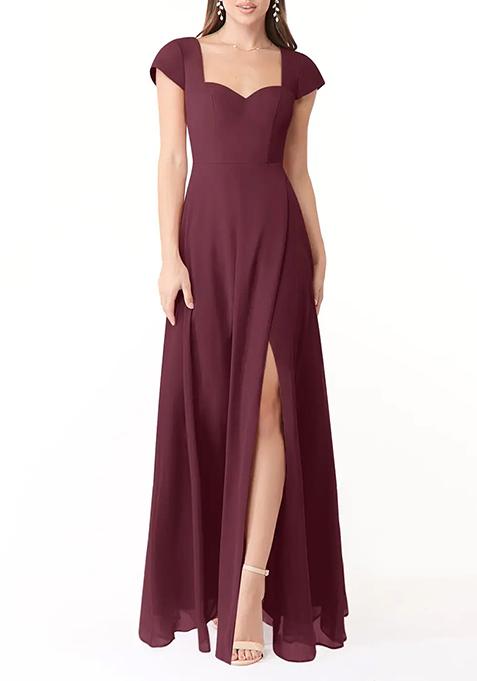 Purple Flowy Sweetheart Neck Chiffon Gown