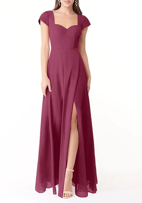 Purple Flowy Sweetheart Neck Chiffon Gown