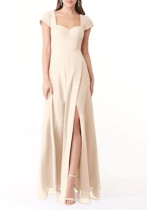 White Alabaster Flowy Sweetheart Neck Chiffon Gown