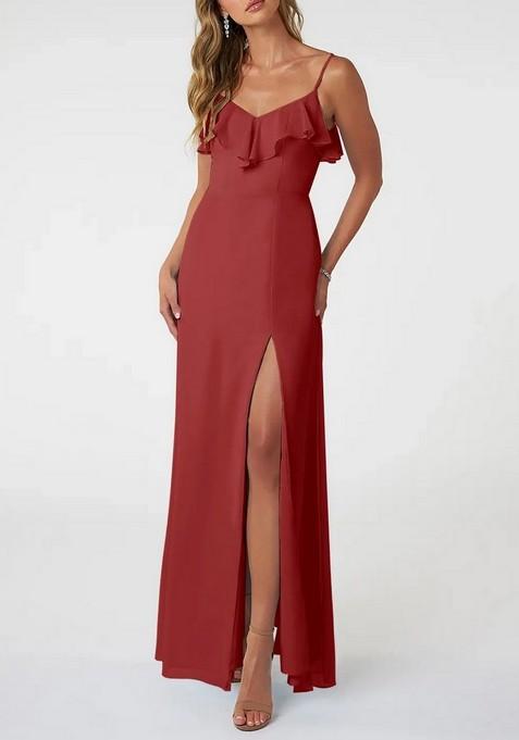 Rust A-Line Chiffon Gown