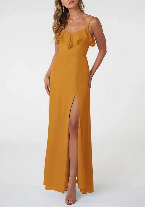 Mustard A-Line Chiffon Gown