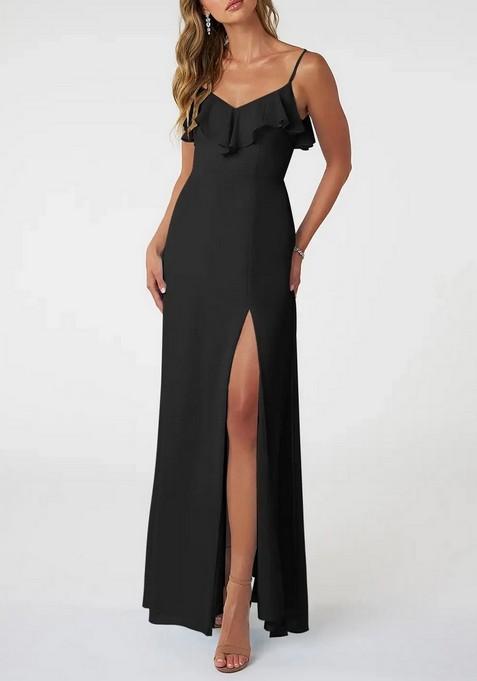 Black A-Line Chiffon Gown