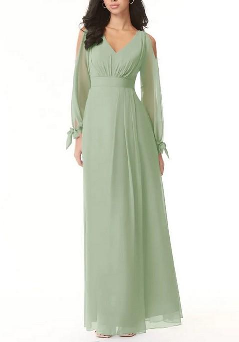 Sage Green Flowy Long Sleeve Gown