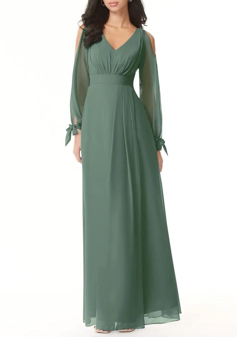 Buy Women Ocean Green Flowy Long Sleeve Gown MFD05226 Brides