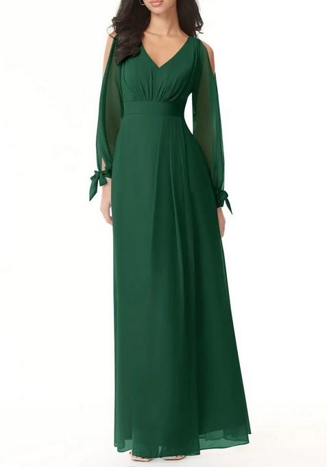 Dark Green Flowy Long Sleeve Gown