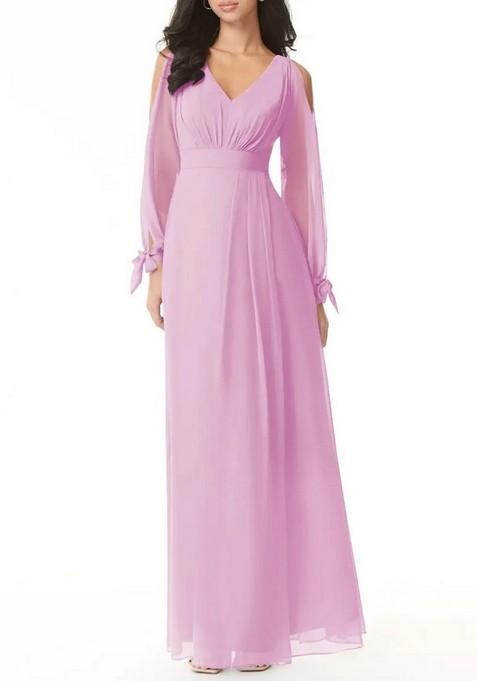 Candy Pink Flowy Long Sleeve Chiffon Gown