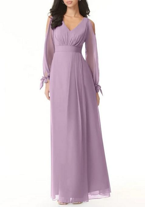 Lavender Flowy Long Sleeve Chiffon Gown