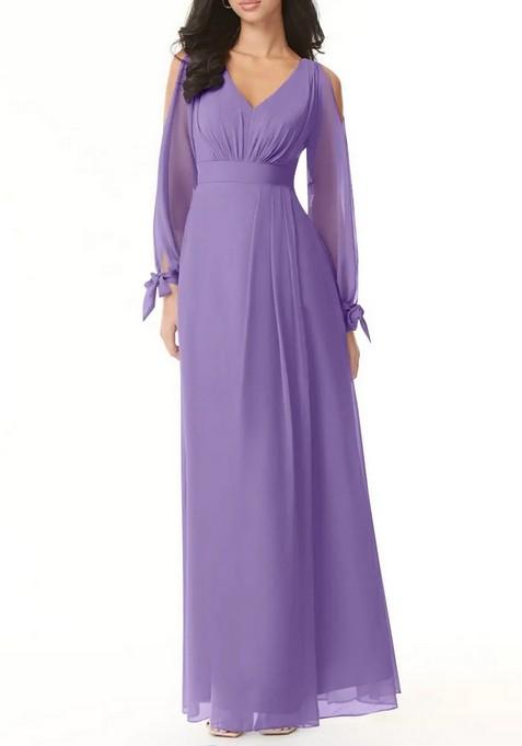 Lavender Flowy Long Sleeve Chiffon Gown