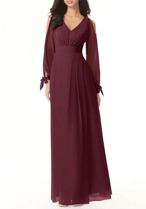 Purple Flowy Long Sleeve Chiffon Gown