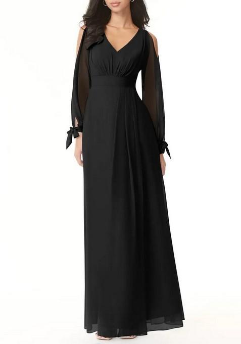 Black Flowy Long Sleeve Chiffon Gown