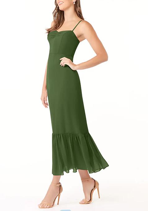 Olive Flowy Sweetheart Neck Chiffon Gown