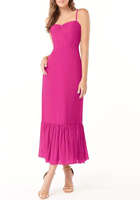 Fuchsia Flowy Sweetheart Neck Chiffon Gown