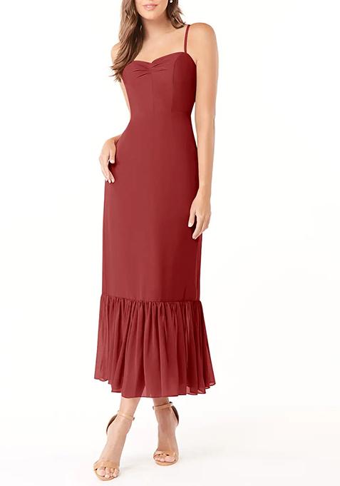 Rust Flowy Sweetheart Neck Chiffon Gown