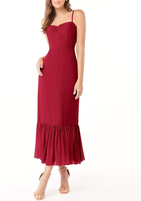 Bright Red Flowy Sweetheart Neck Chiffon Gown