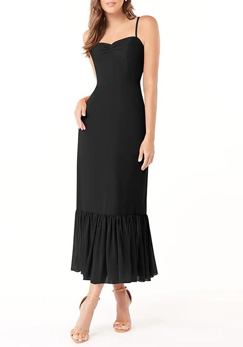 Black Flowy Sweetheart Neck Chiffon Gown