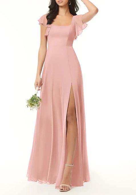 Light Pink A-Line Ruffled Chiffon Gown