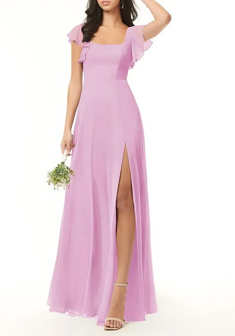 Candy Pink A-Line Ruffled Chiffon Gown