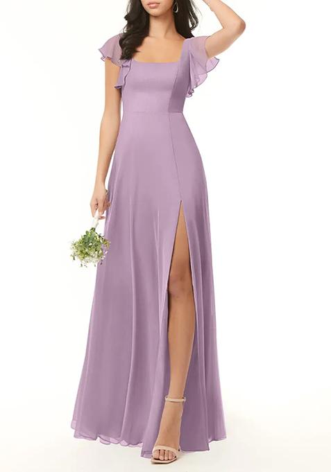 Lavender A-Line Ruffled Chiffon Gown