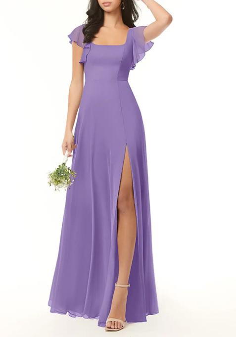 Lavender A-Line Ruffled Chiffon Gown