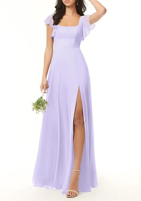 Lilac A-Line Ruffled Chiffon Gown