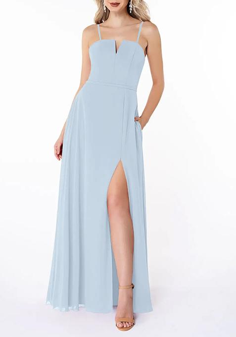 Sky Blue Flowy with Pockets Chiffon Gown