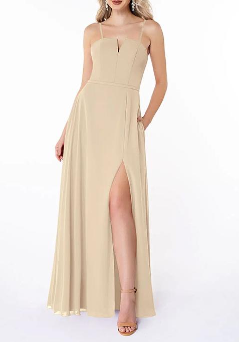 Cream Flowy with Pockets Chiffon Gown