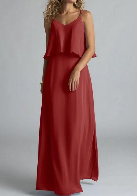 Rust A-Line Chiffon Gown