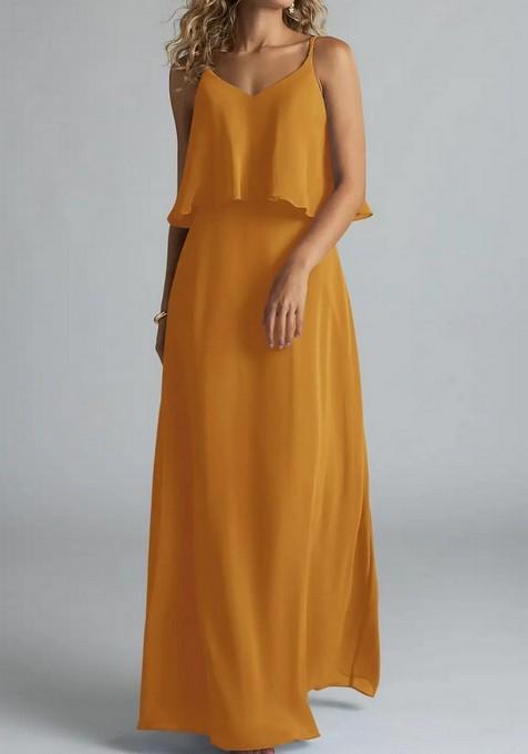 Mustard A-Line Chiffon Gown