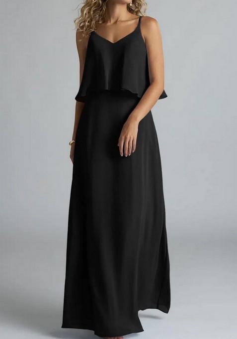 Black A-Line Chiffon Gown