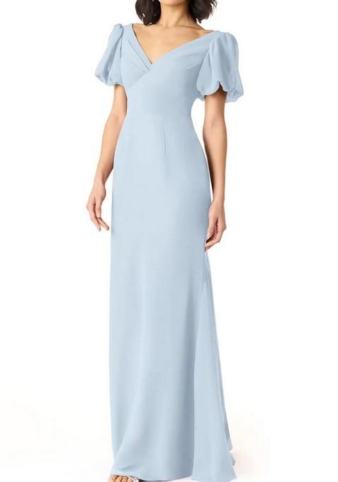 Sky Blue Fitted Pleated Chiffon Gown