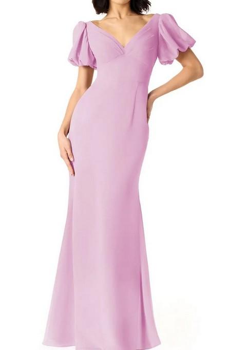 Candy Pink Fitted Pleated Chiffon Gown