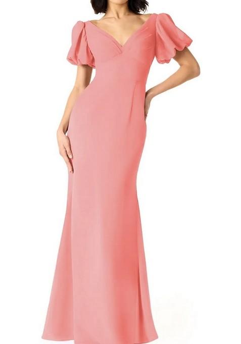 Coral Fitted Pleated Chiffon Gown