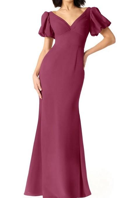 Purple Fitted Pleated Chiffon Gown