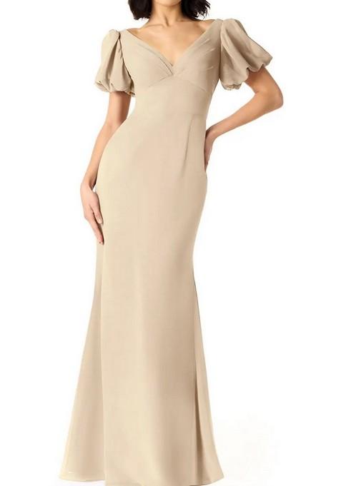 Cream Fitted Pleated Chiffon Gown