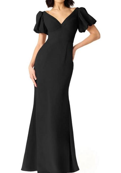 Black Fitted Pleated Chiffon Gown