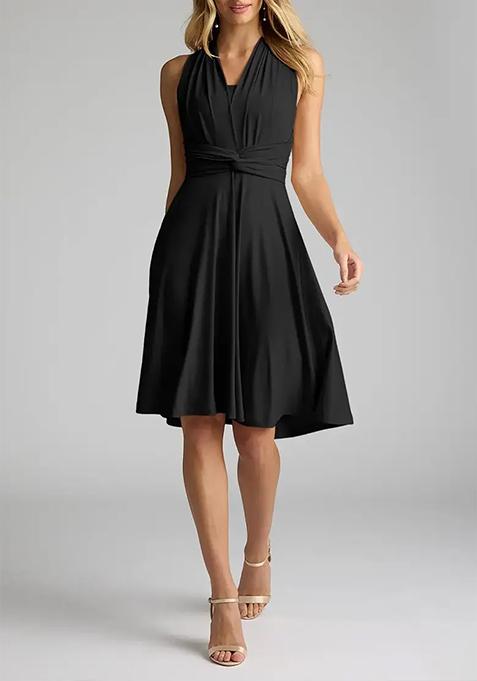 Black A-Line Bow Knit Lycra Dress