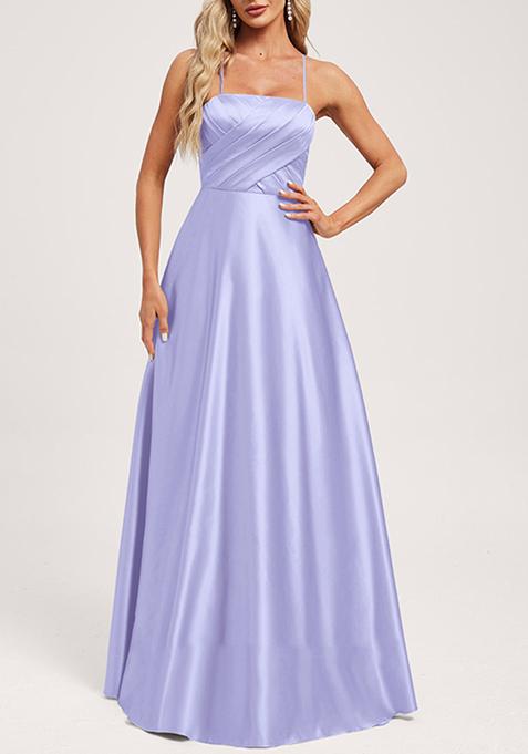 Lavender A-line Square Floor-Length Satin Gown